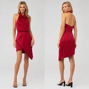 Elliatt Camo Halter Satin Dress Asymmetric Red Size Large cocktail party attire